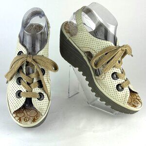 Fly London Perforated Leather Wedge Sandals - Chic and Comfortable. sz. 9.5/40